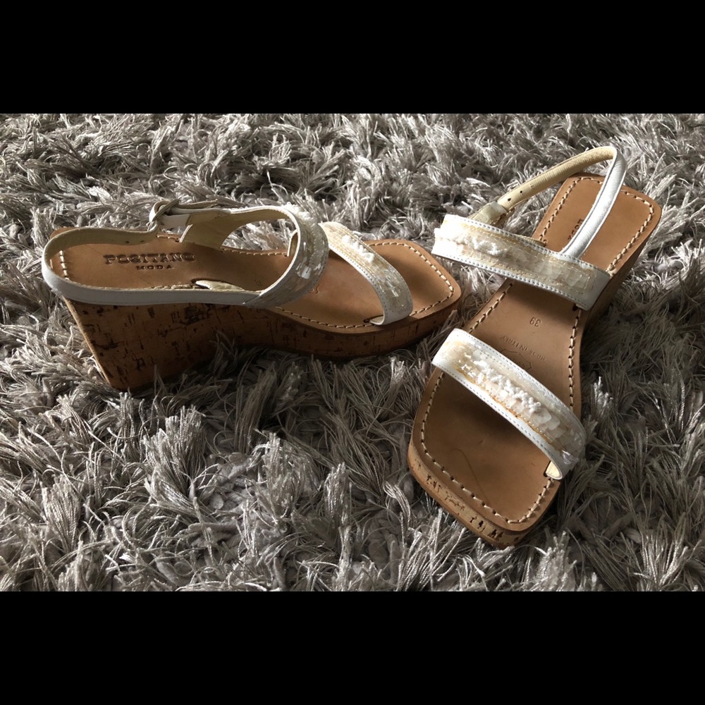 POSITANO Moda Shoes White Leather Ankle StrapWedge